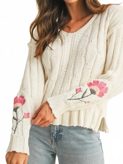 Anniewear Long Sleeve With Flower Sweater Top In Cream In White