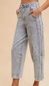 Anniewear Lyocell Stretch Stone Washed Arched Barrel Jeans In Blue Wash In Multi