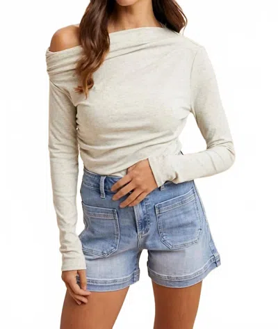 Anniewear Melange Knit Jersey One Shoulder Ruched Top In Beige In Neutral