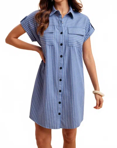 Anniewear Mini Shirt Dress In Striped Chambray In Blue