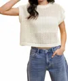 Anniewear Open Stitch Drop Shoulder Crop Sweater Top In Ivory In Multi