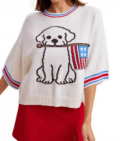Anniewear Patriotic Puppy Short Sleeve Sweater In White
