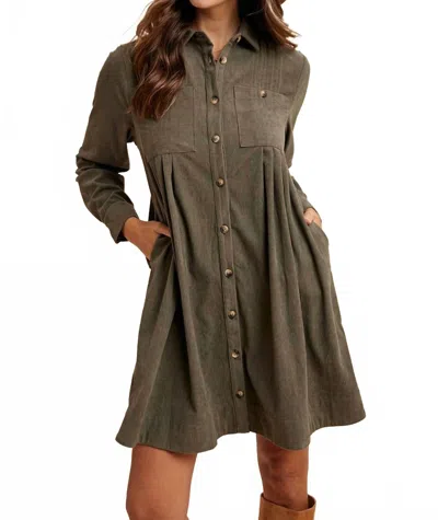 Anniewear Pintuck Detail Mini Shirt Dress In Green