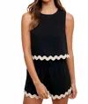 Anniewear Ric Rac Trim Detailed Top And Short Set In Black In Black