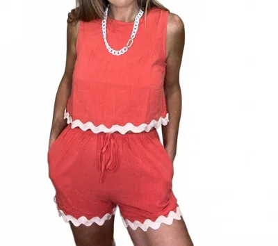 Anniewear Ric Rac Trim Short Set In Coral In Red