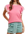Anniewear Ruffle Sleeve Sweater Top In Hot Pink In Pink