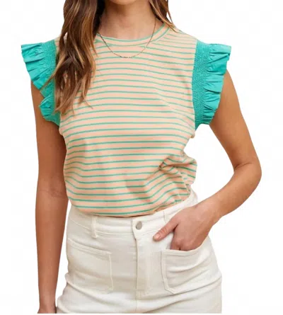 Anniewear Ruffle Striped Top In Beige/ Green In Multi