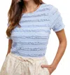 Anniewear Ruffle Trim Textured Knit Short Sleeve Top In Sky Blue In Blue