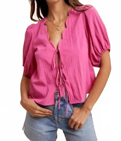 Anniewear Scallop Detailed Neck Tie Front Blouse In Pink