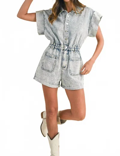 Anniewear Short Sleeve Denim Romper In Light Wash In Blue