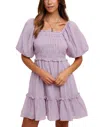 Anniewear Smocking Bodice Elastic Tiered Mini Dress In Lilac In Purple