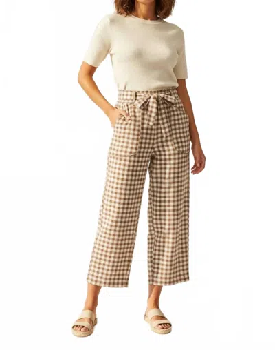 Anniewear Soft Brushed Check Barrel Fit Utility Knit Pants In Mocha In Brown