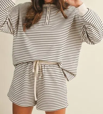 Anniewear Soft Brushed Pin Stripe Pullover & Shorts Set In Grey In White
