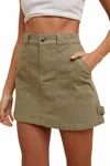 Anniewear Stretch Cargo Denim Mini Skirt In Olive Green In Green