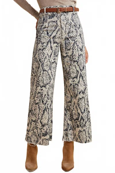 Anniewear Stretch High Rise Wide Leg Cropped Denim Jean In Snake Print In Multi