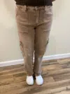 Anniewear Stretch/waist High Rise Cargo Denim Jeans In Toffee In Brown