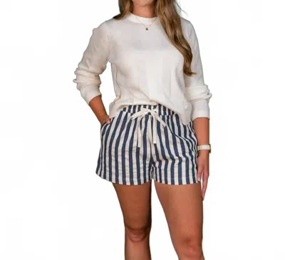 Anniewear Stripe Twill Denim Shorts In Blue In White