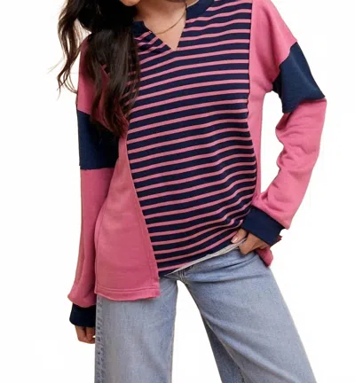Anniewear Striped Color Block Sweatshirt In Pink/blue