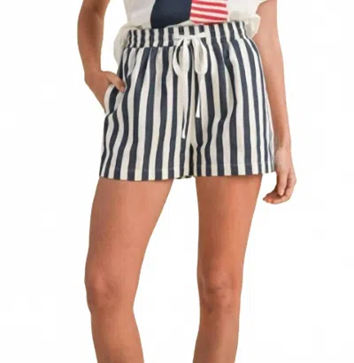 Anniewear Striped Cotton Twill Mini Shorts In Navy In Blue