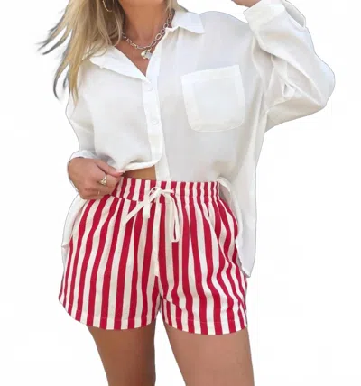 Anniewear Striped Cotton Twill Mini Shorts In Red