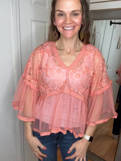Anniewear Tama V Neck Chiffon Blouse In Apricot In Pink