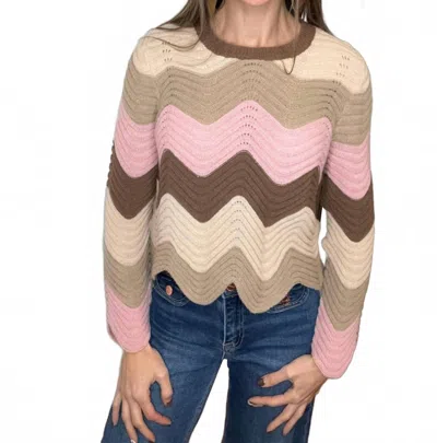 Anniewear Tawanda Chevron Pullover Sweater In Tan, Brown And Blush Pink In Multi
