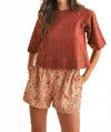 Anniewear Tie Back Denim Top In Brick In Red
