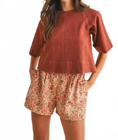 Anniewear Tie Back Denim Top In Brick In Red
