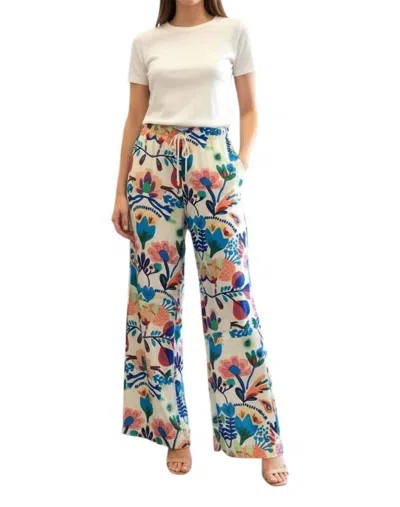 Anniewear Tropical Print Wide Leg Woven Pants In Blue Multi