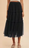 Anniewear Tulle Tiered Midi Skirt In Black In Black