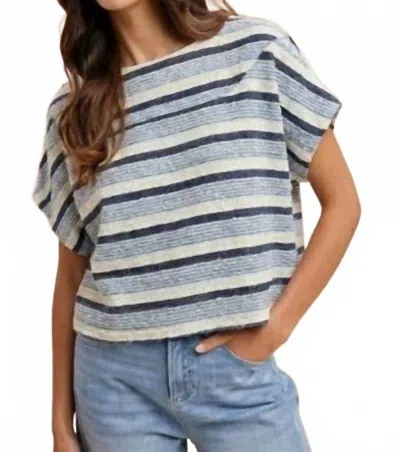 Anniewear Tweed Texture Striped Crop Knit Top In Blue In Multi