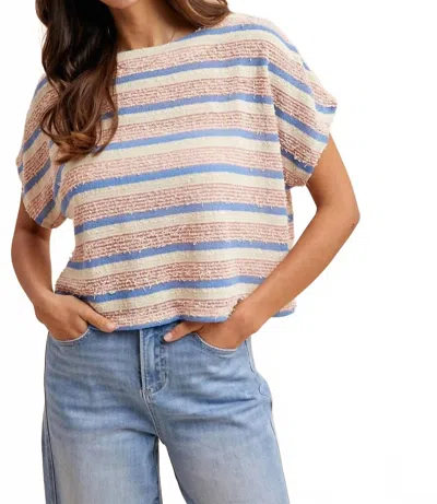Anniewear Tweed Texture Striped Crop Knit Top In Pink