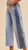 Anniewear Two Tone Side Panel Stretch Barrel Leg Crop Jean In Blue Denim