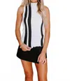 Anniewear Two Tone Vertical Stripe Lettuce Edge Rib Sweater Tank In Black And White