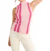Anniewear Two Tone Vertical Stripe Lettuce Edge Rib Sweater Tank In Pink
