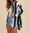Anniewear Wide Stripe Satin Effect Blouse In Black/ivory In Multi