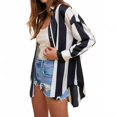 Anniewear Wide Striped Satin Effect Relaxed Fit Woven Blouse In Black/ivory In Multi