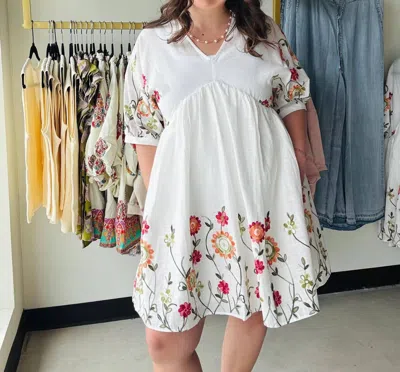 Anniewear Women's Floral Embroidered Babydoll Dress In Ivory In White