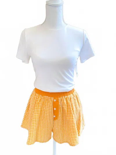 Anniewear Women's Gameday Gingham Check Boxer Flare Shorts In Orange In Yellow