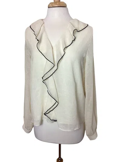 Anniewear Women's Ruffle Chiffon Piping Long Sleeve Blouse In Cream/black In White