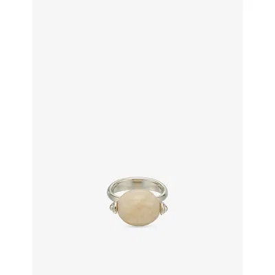 Annika Inez Womens Small Stone Ellipse Sterling-silver Ring Silv/wht
