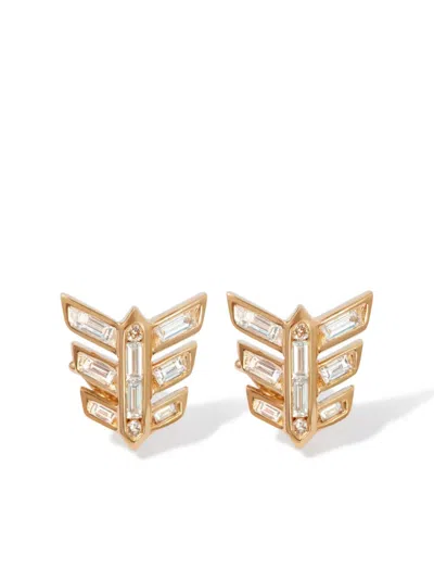 Annoushka 18kt Yellow Gold Deco Feather Diamond Stud Earrings In B031780n