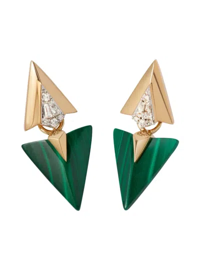 Annoushka 18kt Yellow Gold Deco Malachite And Diamond Earrings In Bu031921n