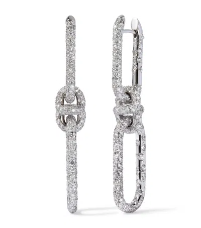 Annoushka White Gold And Diamond Knuckle Dust Double Hoop Earrings In Silver