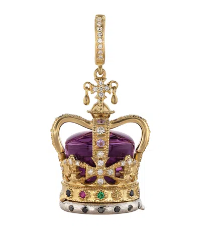 Annoushka Yellow Gold Diamond And Amethyst Coronation Crown Locket Charm In Multi