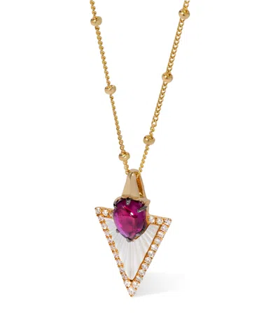 Annoushka Yellow Gold, Diamond, Rhodolite And Mother-of-pearl Flight Arrow Necklace