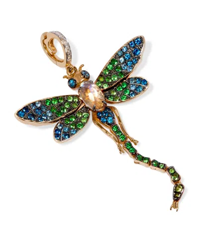 Annoushka Yellow Gold, Diamond, Sapphire, Tsavorite And Moonstone Mythology Dragonfly Pendant In Multi