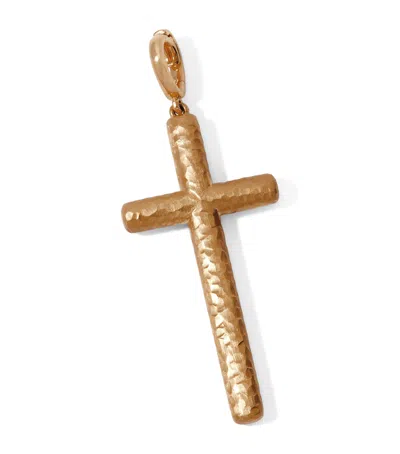 Annoushka Yellow Gold Touch Wood Cross Charm In Pattern