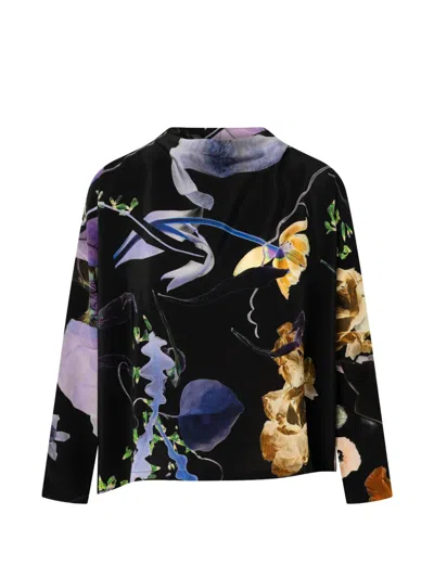 Anntian Asymmetric Printed Blouse In Black