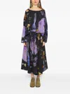 Anntian Floral-print Drawstring Silk Midi Dress In Purple